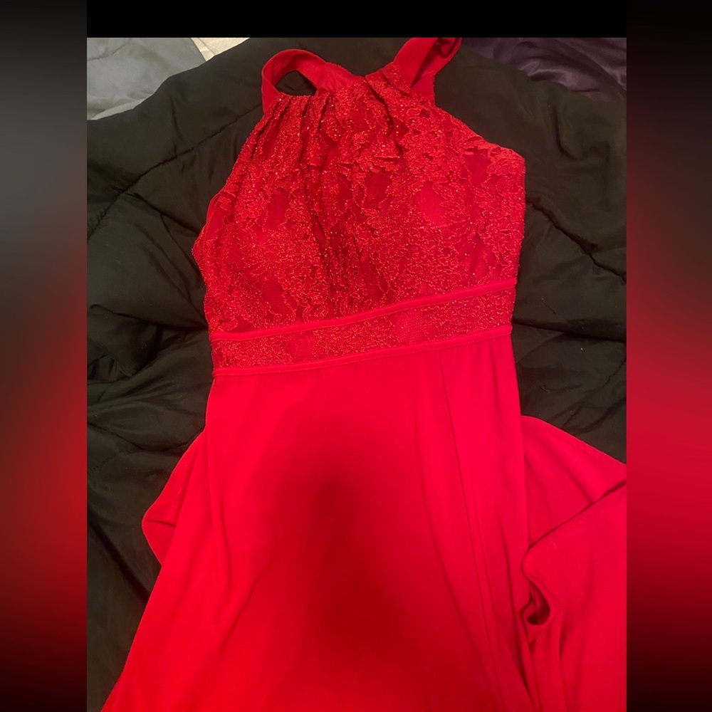 basic red prom dress